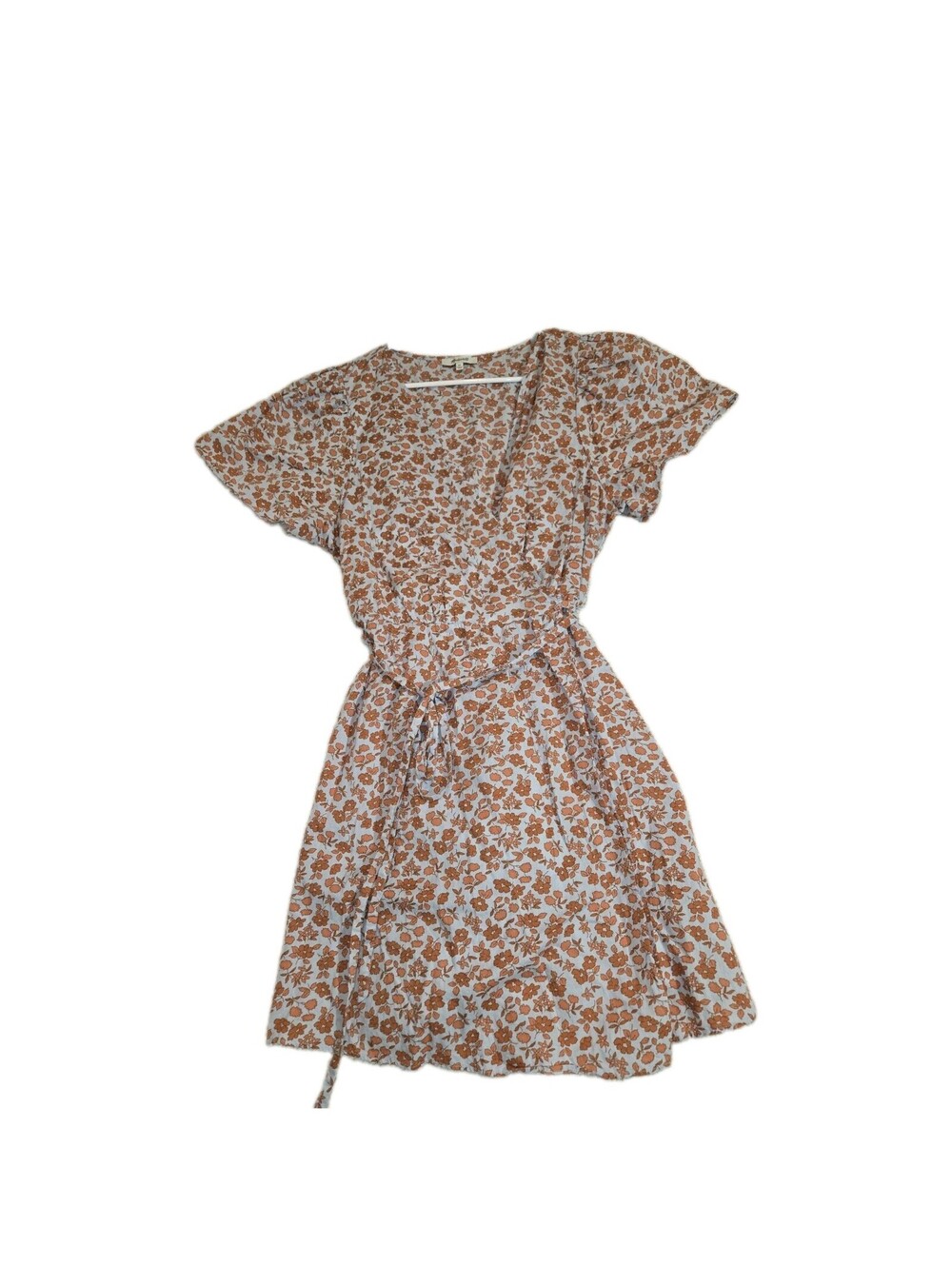 Madewell Women's Wrap Floral Print Mini Dress Burnt Orange/ Rusty Size XL EUC